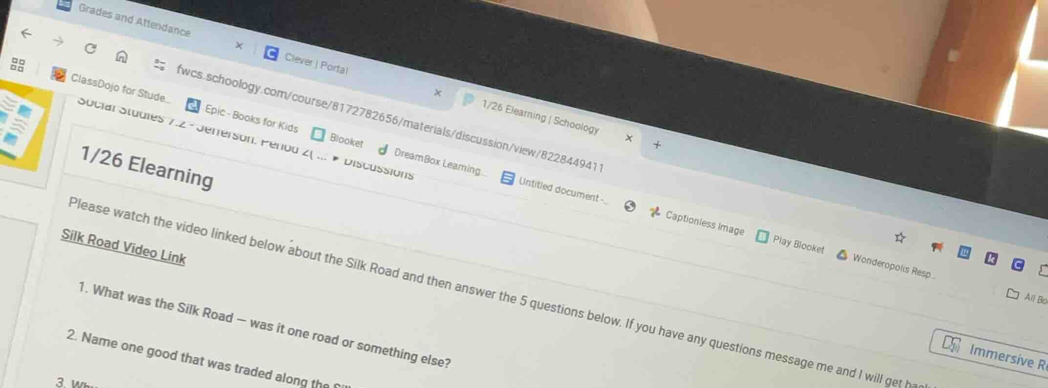 1/26 elearning please watch the video linked below about the silk road …