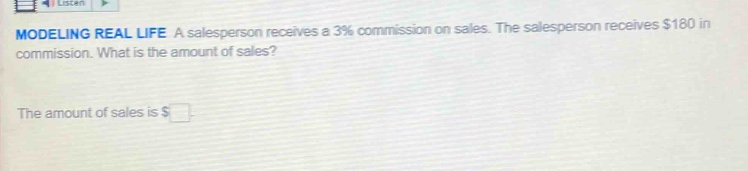 modeling real life a salesperson receives a 3% commission on sales. the…