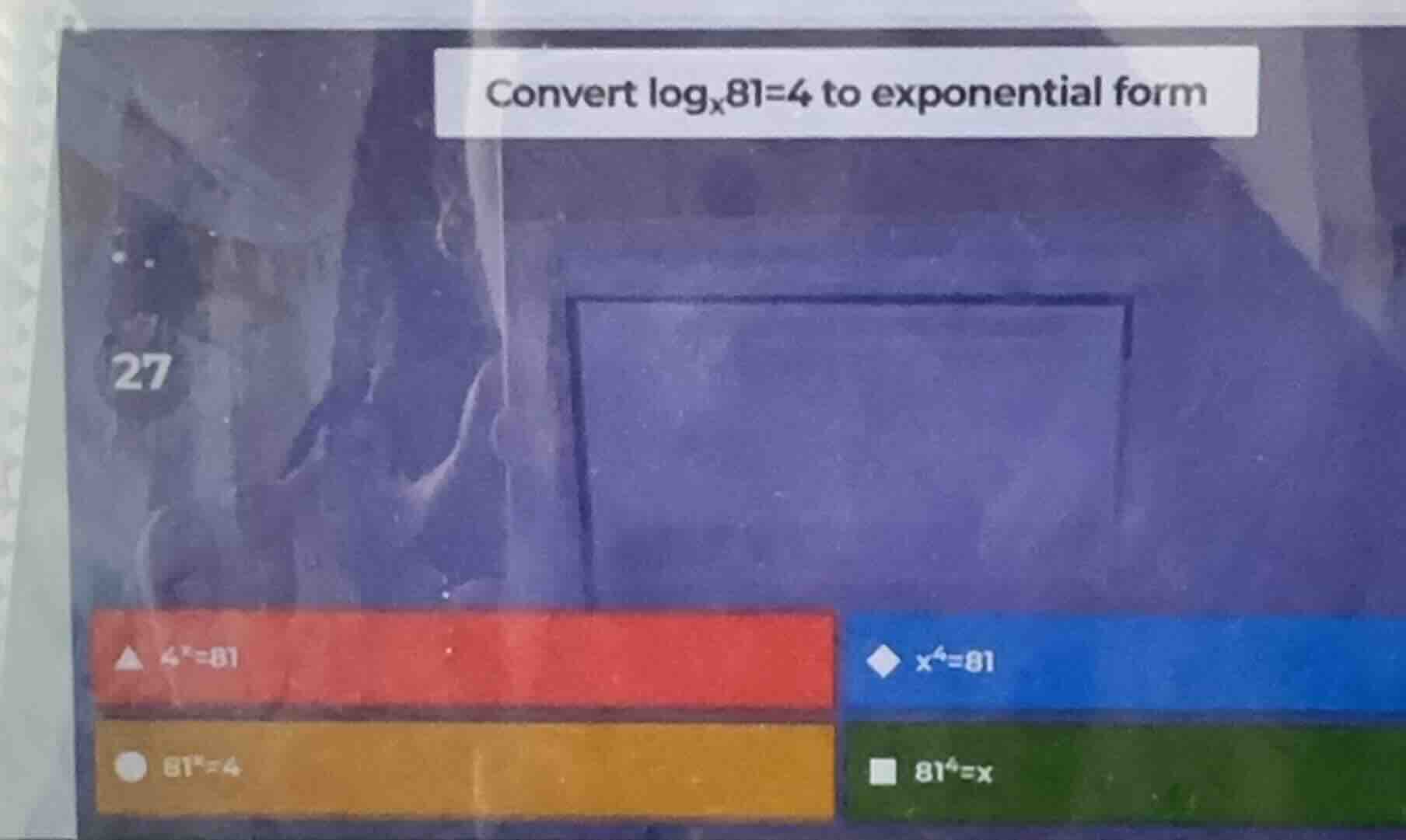 convert \\(\\log_{x}81 = 4\\) to exponential form