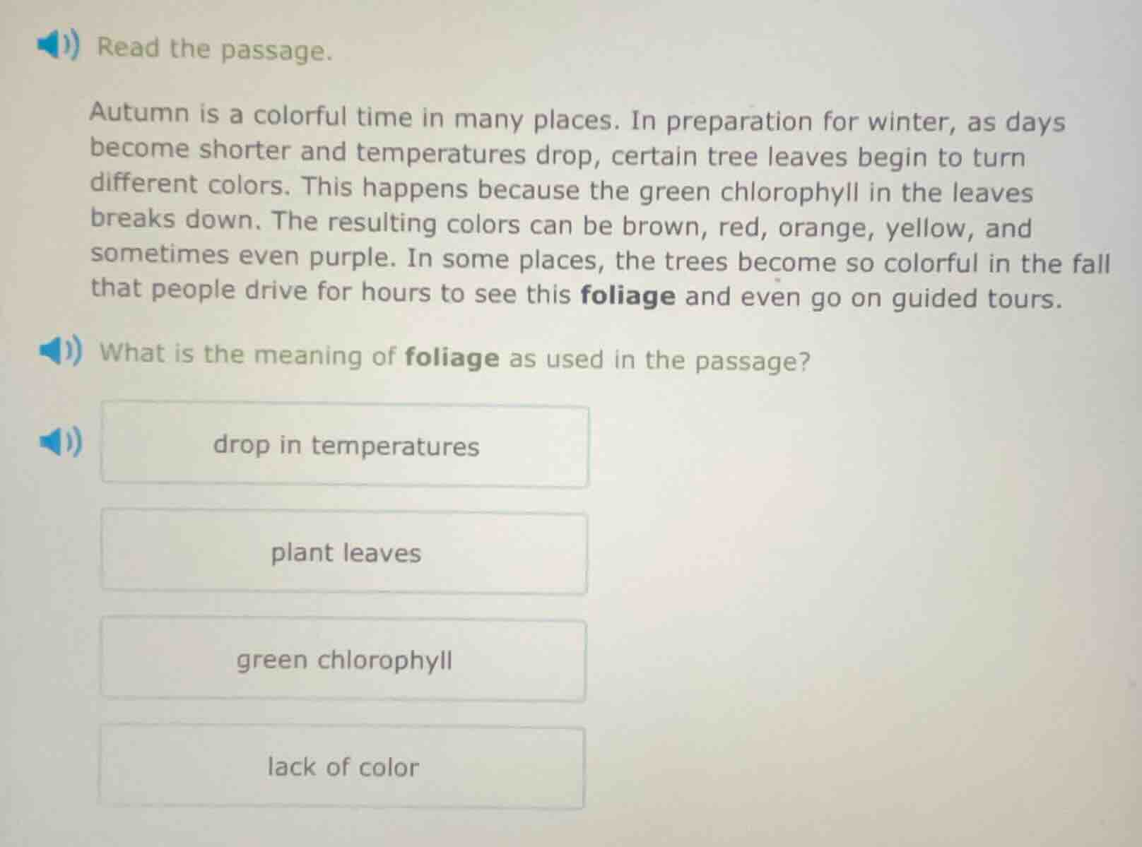 read the passage. autumn is a colorful time in many places. in preparat…