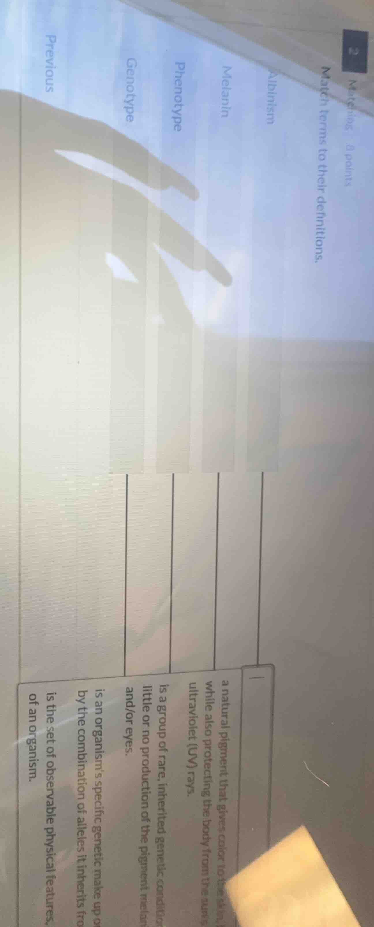 materials 8 points match terms to their definitions. albinism melanin p…