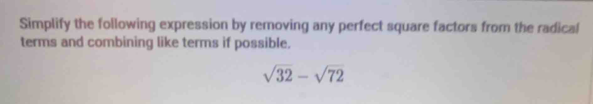 simplify the following expression by removing any perfect square factor…