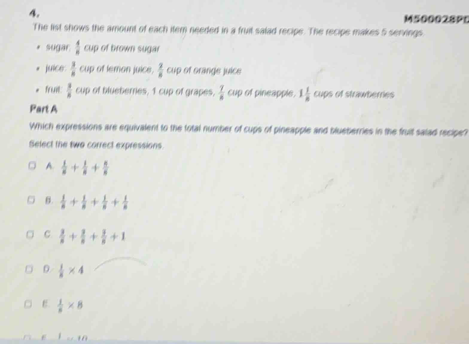 4. the list shows the amount of each item needed in a fruit salad recip…