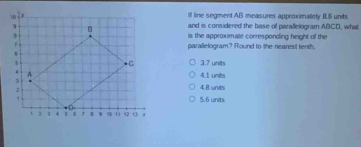 if line segment ab measures approximately 8.6 units and is considered t…