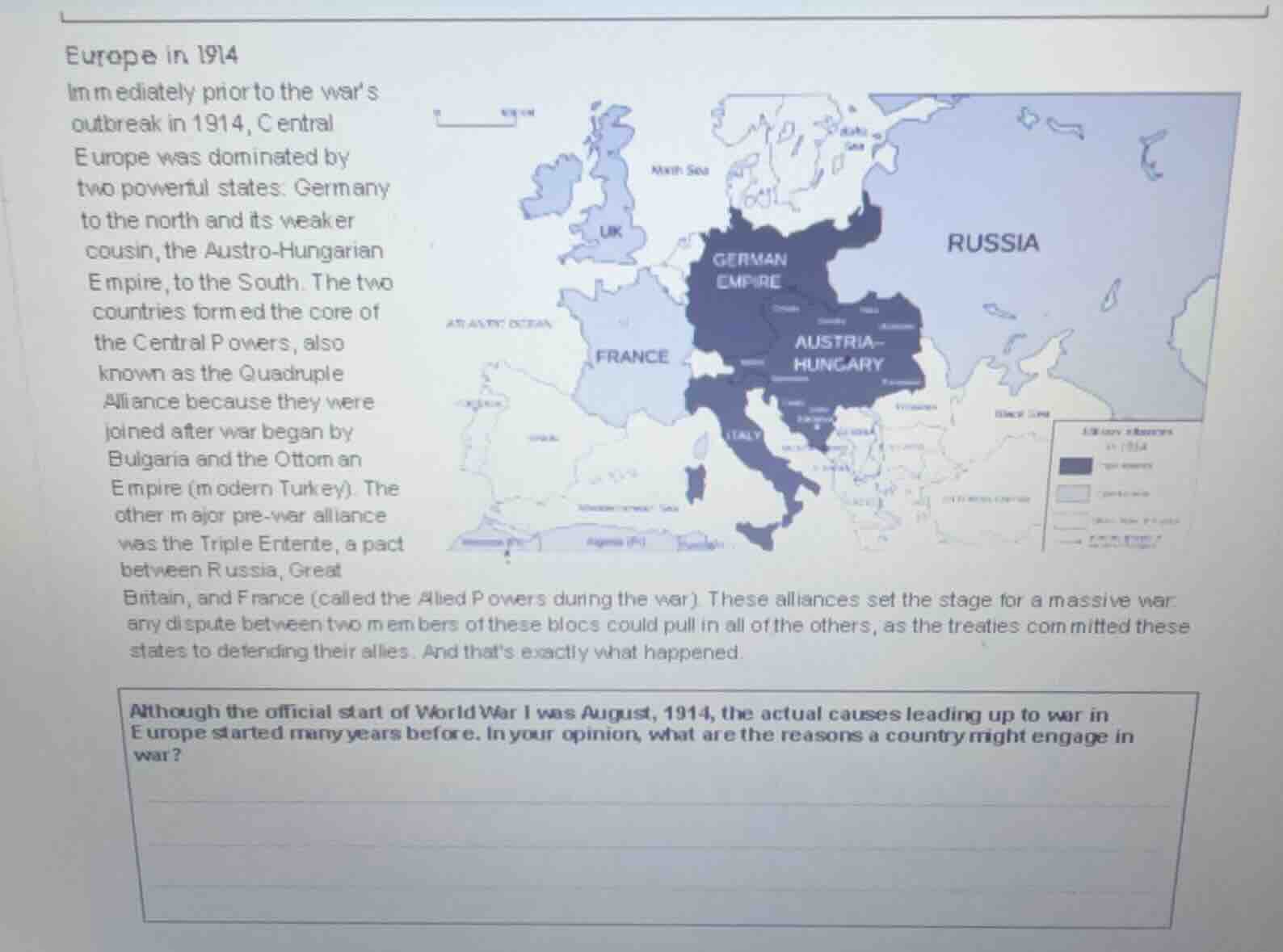 europe in 1914 immediately prior to the war’s outbreak in 1914, central…