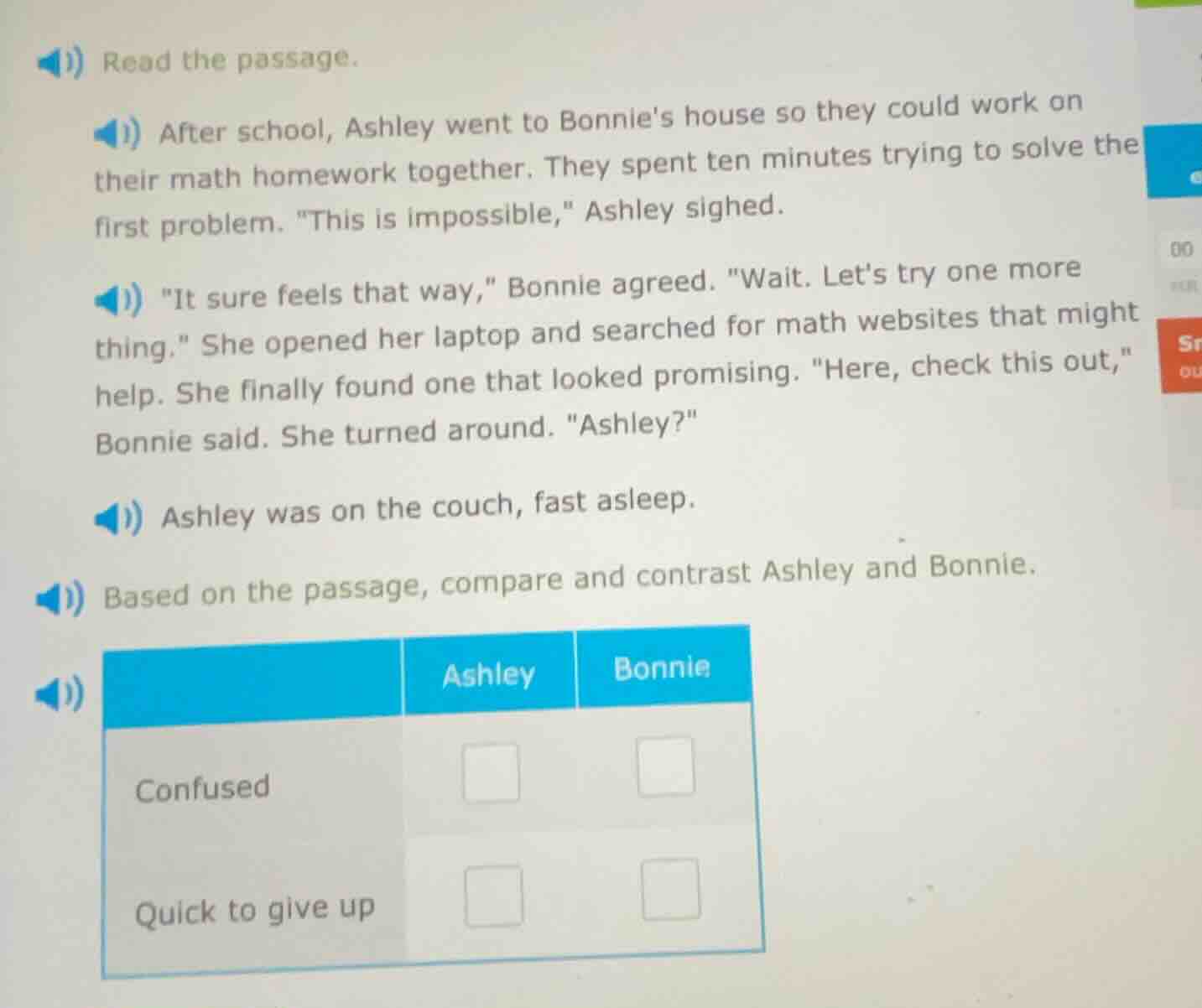 read the passage. after school, ashley went to bonnies house so they co…