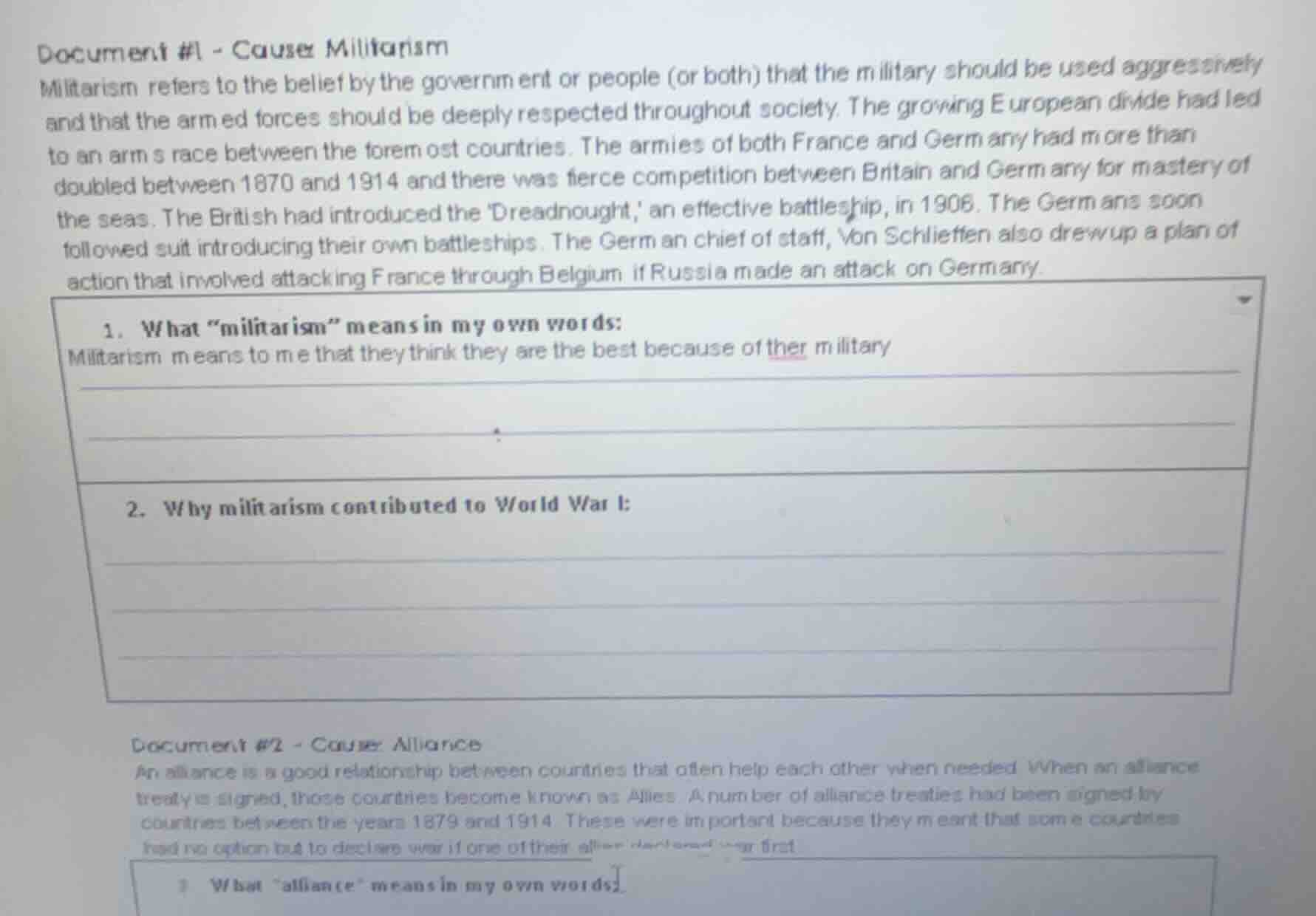 document #1 - cause: militarism militarism refers to the belief by the …
