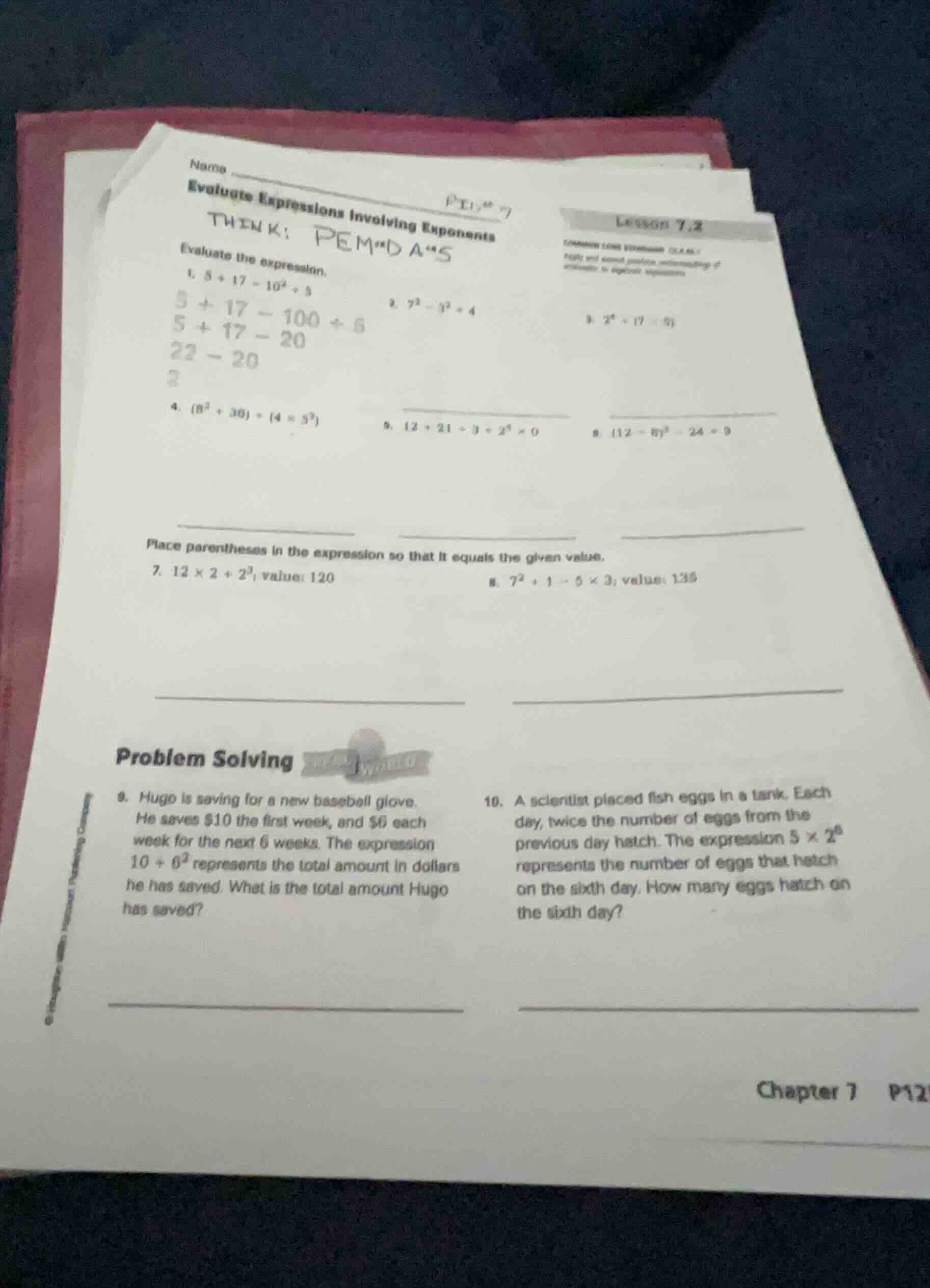 name evaluate expressions involving exponents think: pemdas evaluate th…