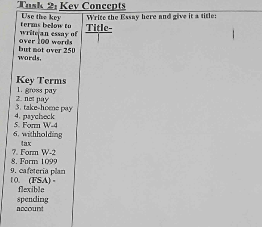 task 2: key concepts use the key terms below to write an essay of over …