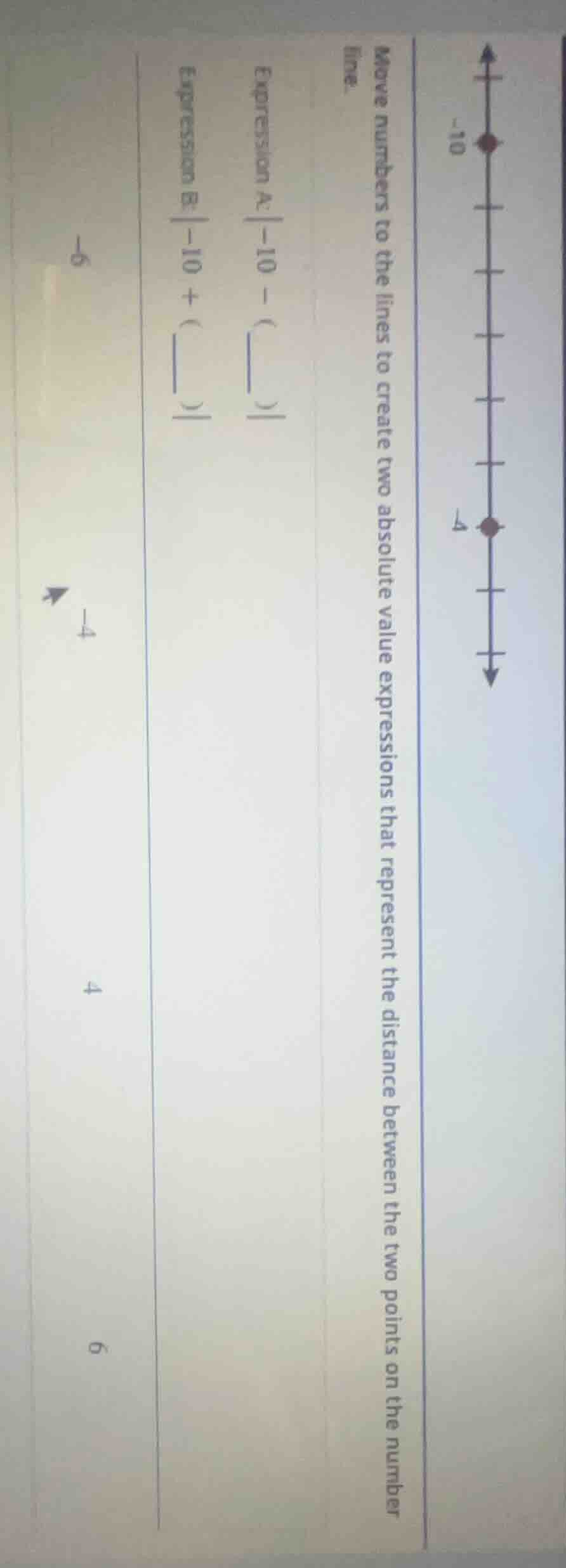 move numbers to the lines to create two absolute value expressions that…