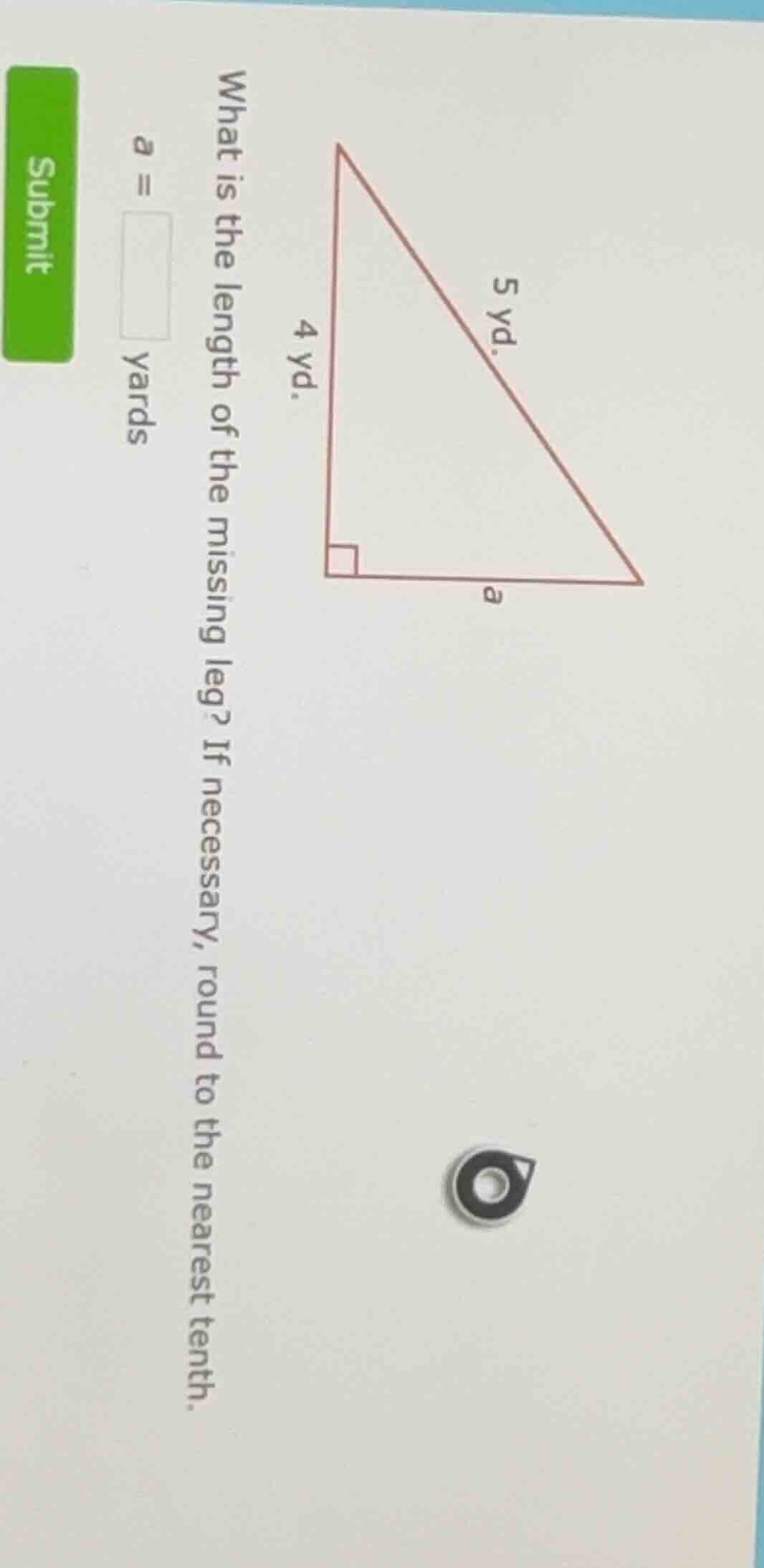 what is the length of the missing leg? if necessary, round to the neare…