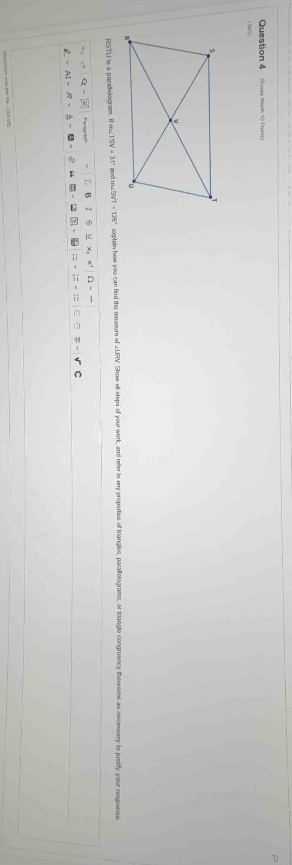 question 4 (essay worth 10 points) (wc) rstu is a parallelogram. if m∠t…