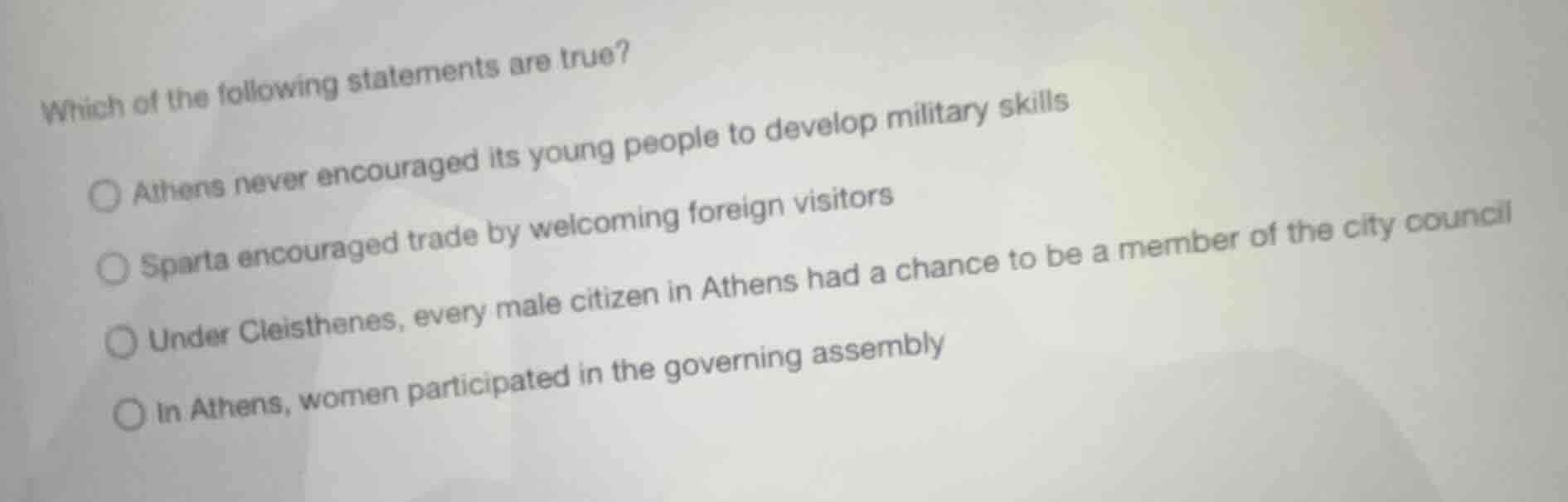 which of the following statements are true? athens never encouraged its…