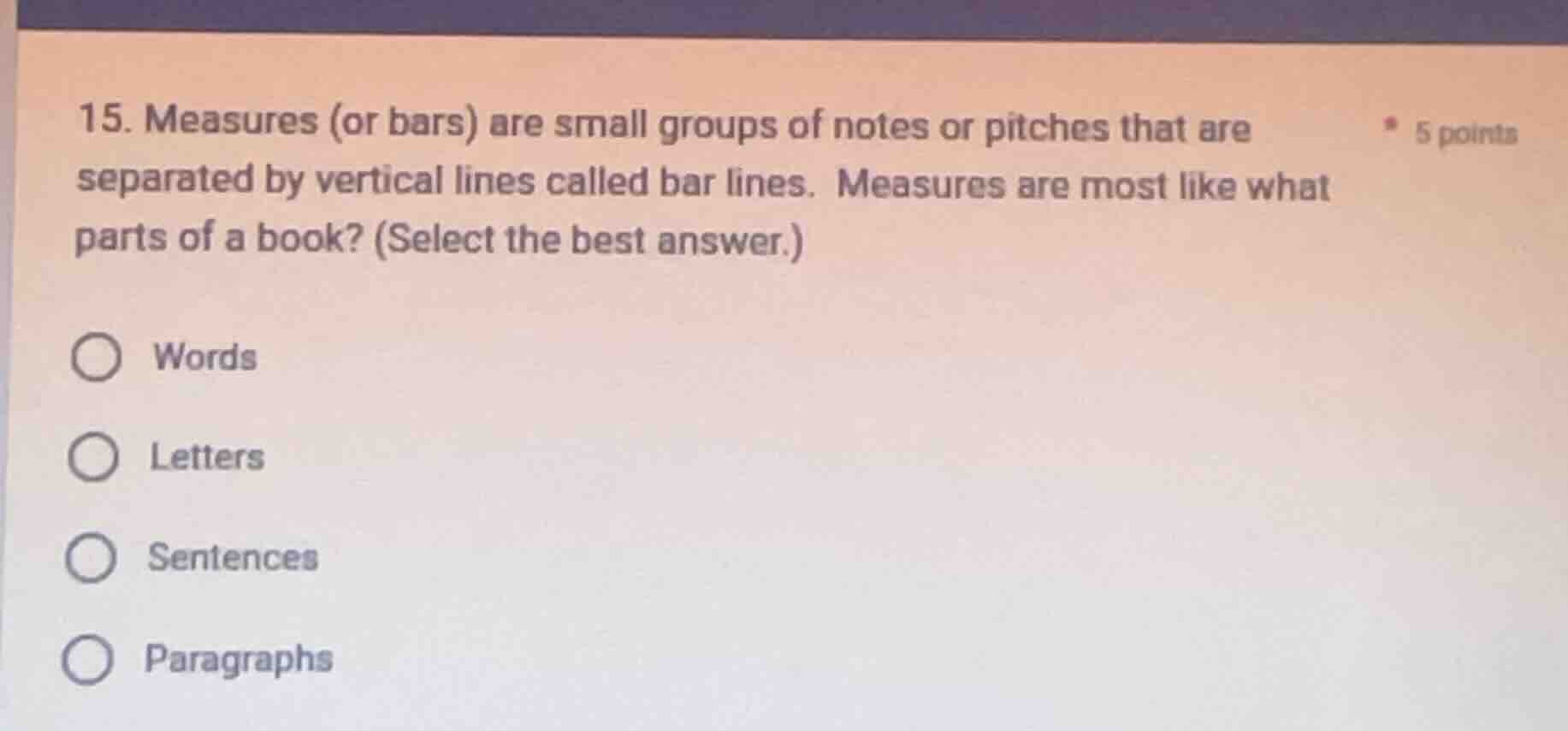 15. measures (or bars) are small groups of notes or pitches that are se…