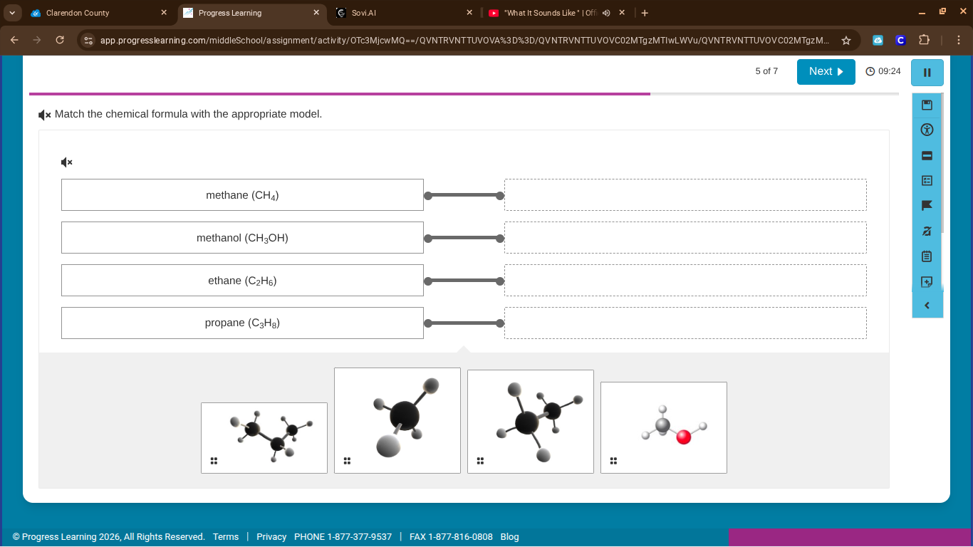 match the chemical formula with the appropriate model. methane (ch₄) me…