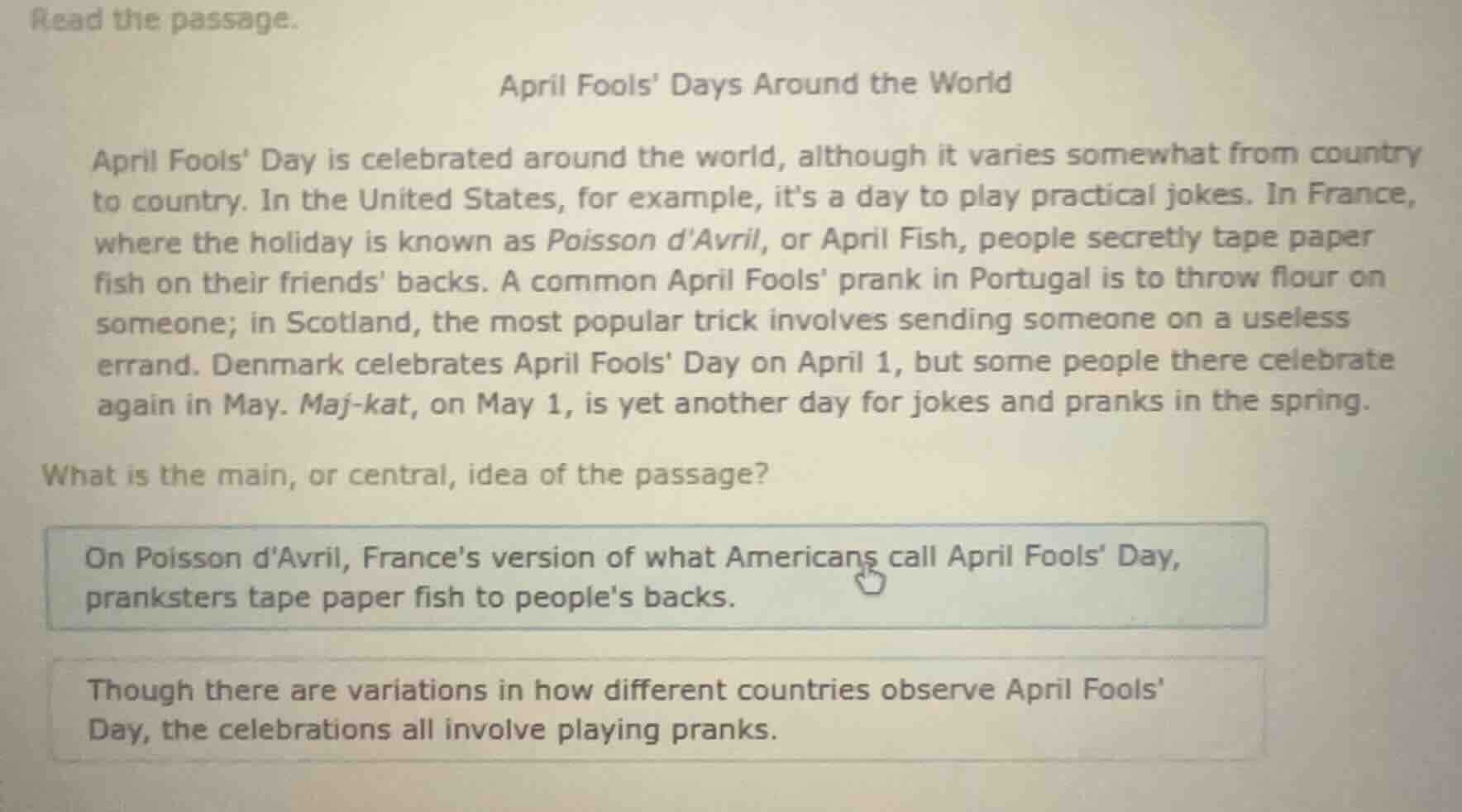 read the passage. april fools’ days around the world april fools’ day i…