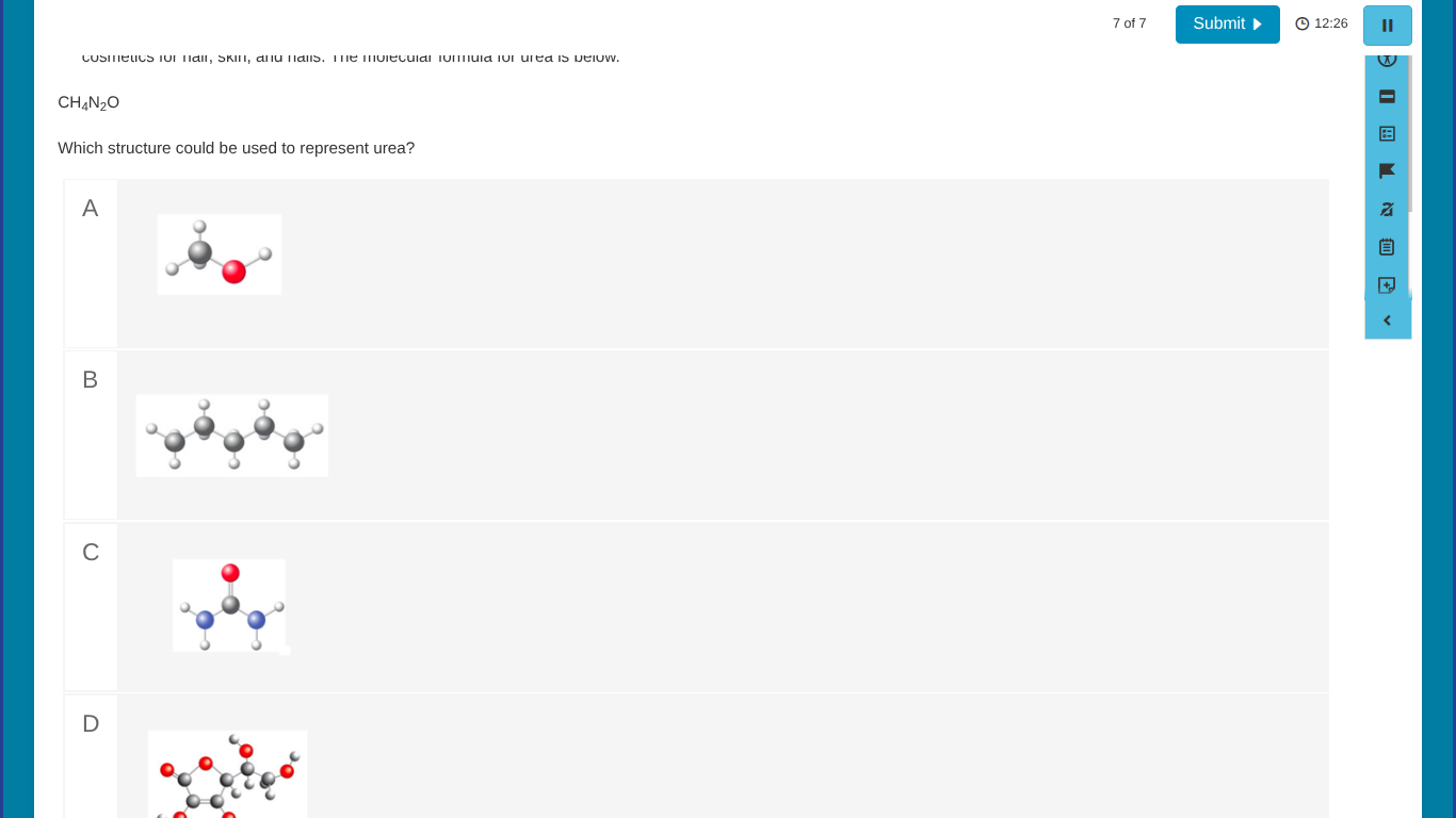 ch₄n₂o which structure could be used to represent urea? a image b image…