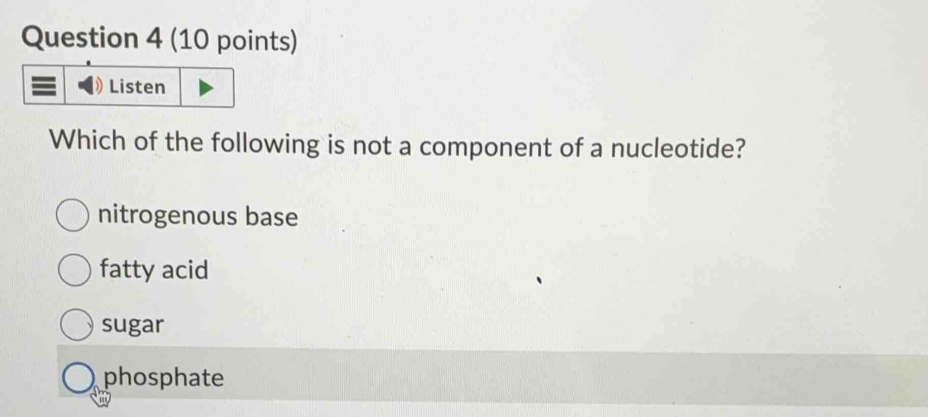 question 4 (10 points) which of the following is not a component of a n…
