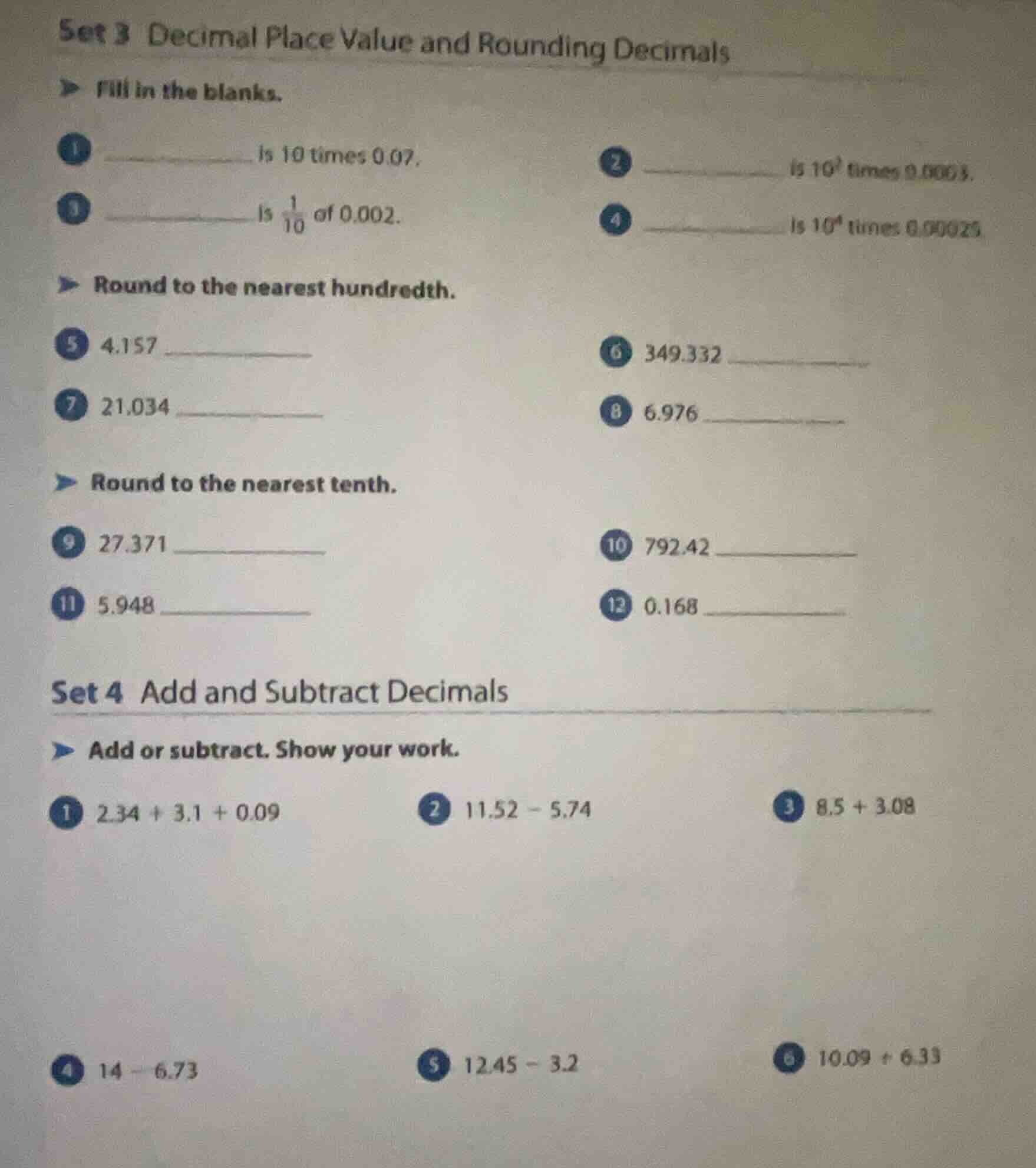 set 3 decimal place value and rounding decimals fill in the blanks. 1 i…