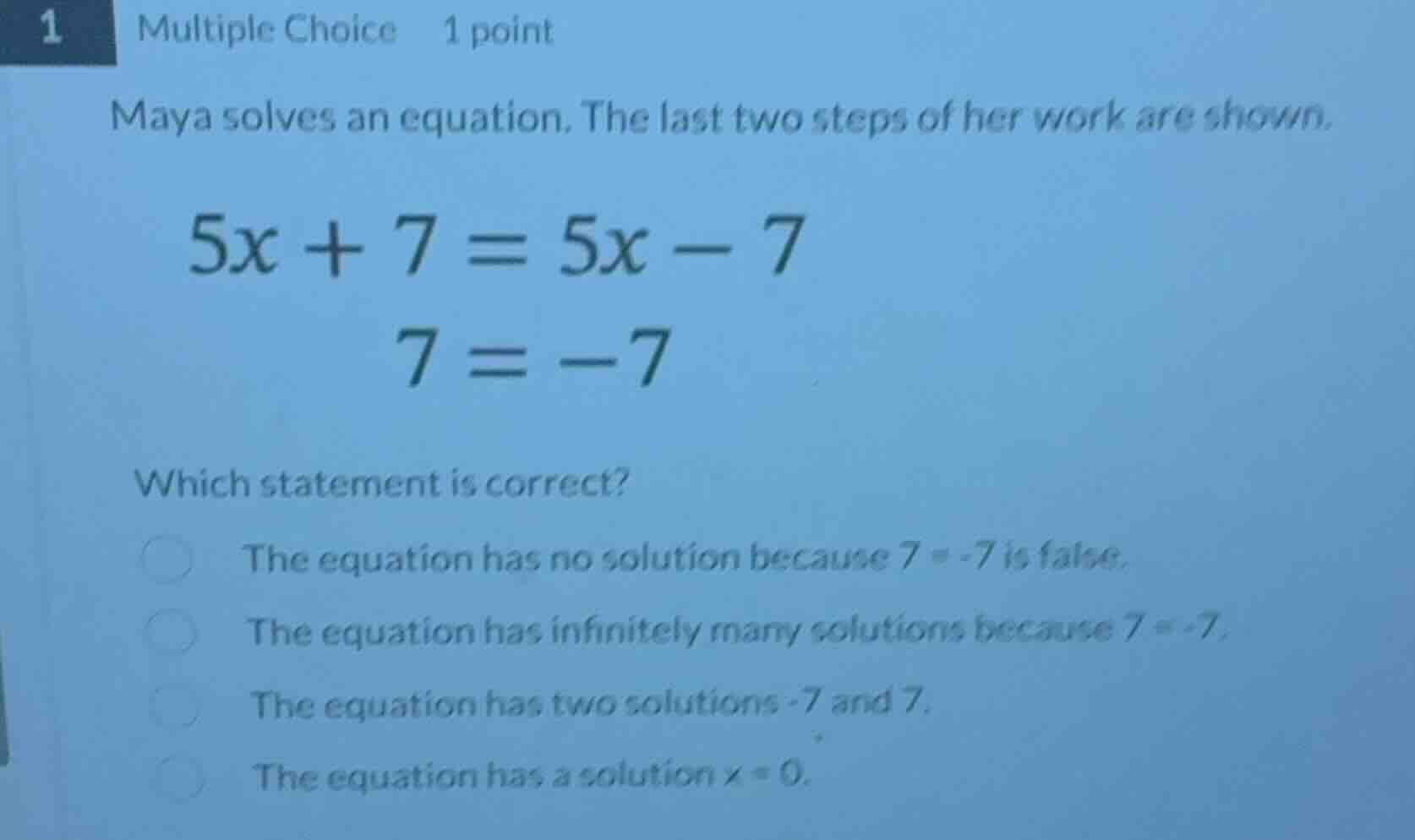 1 multiple choice 1 point maya solves an equation. the last two steps o…