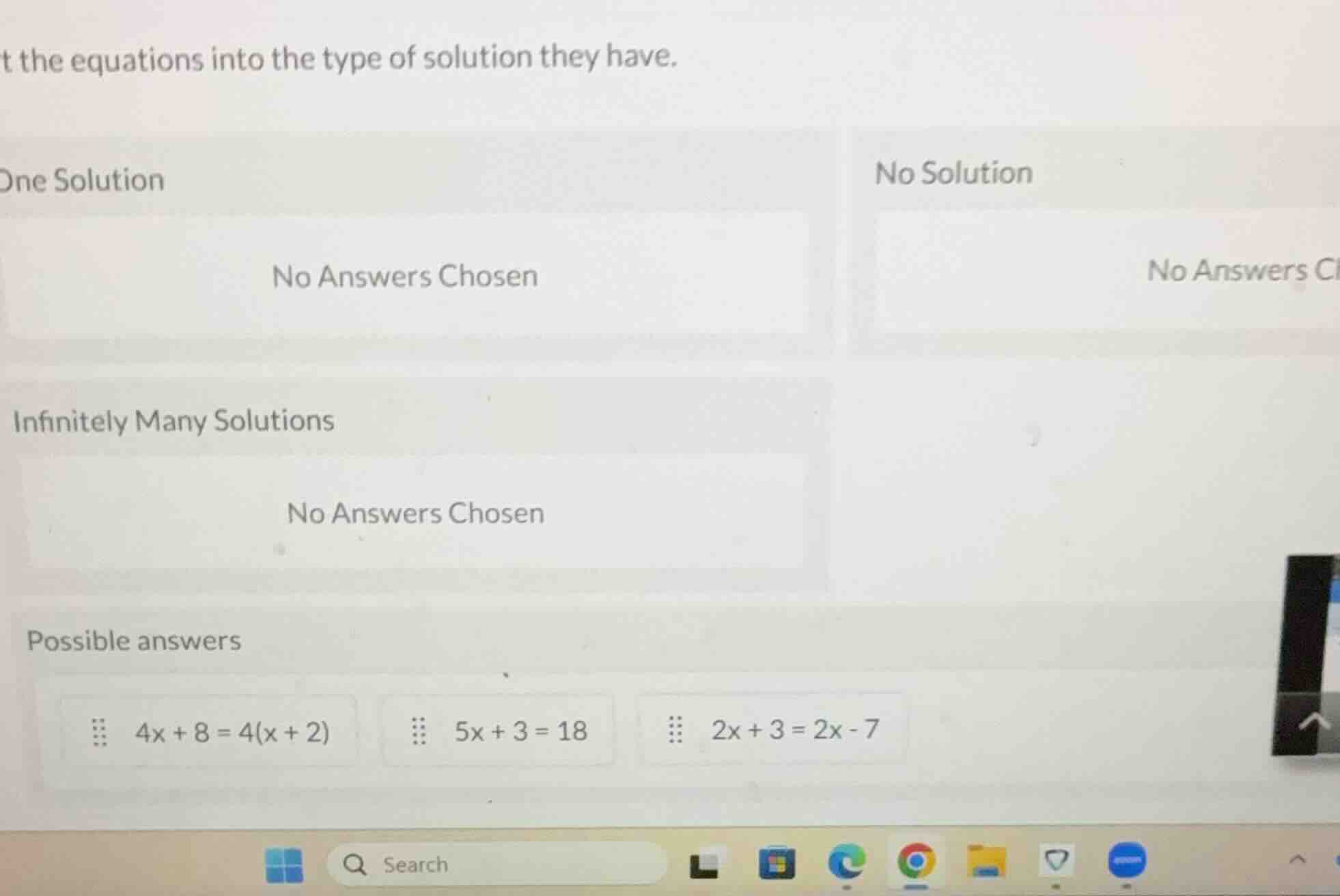 t the equations into the type of solution they have. one solution no an…
