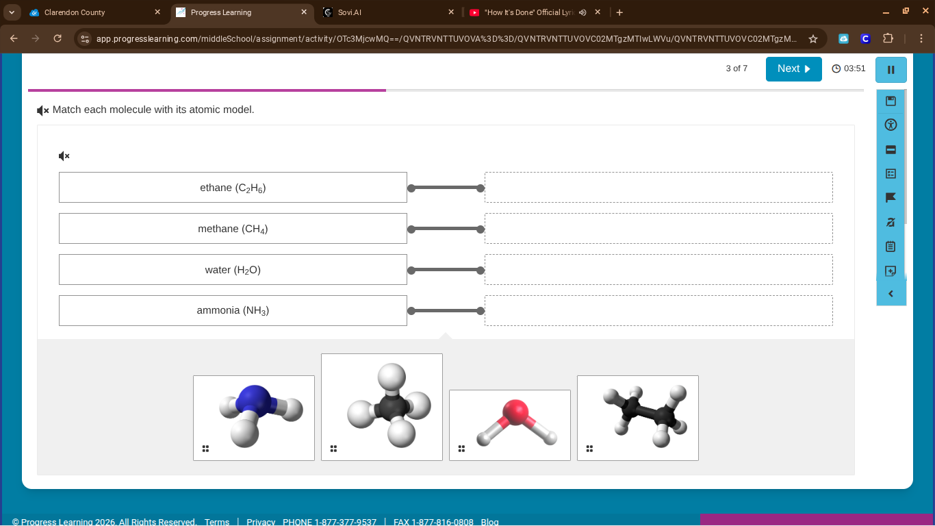 match each molecule with its atomic model. ethane (c₂h₆) methane (ch₄) …
