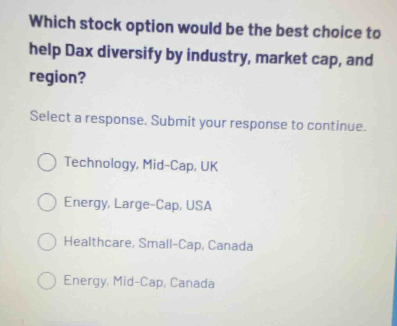 which stock option would be the best choice to help dax diversify by in…