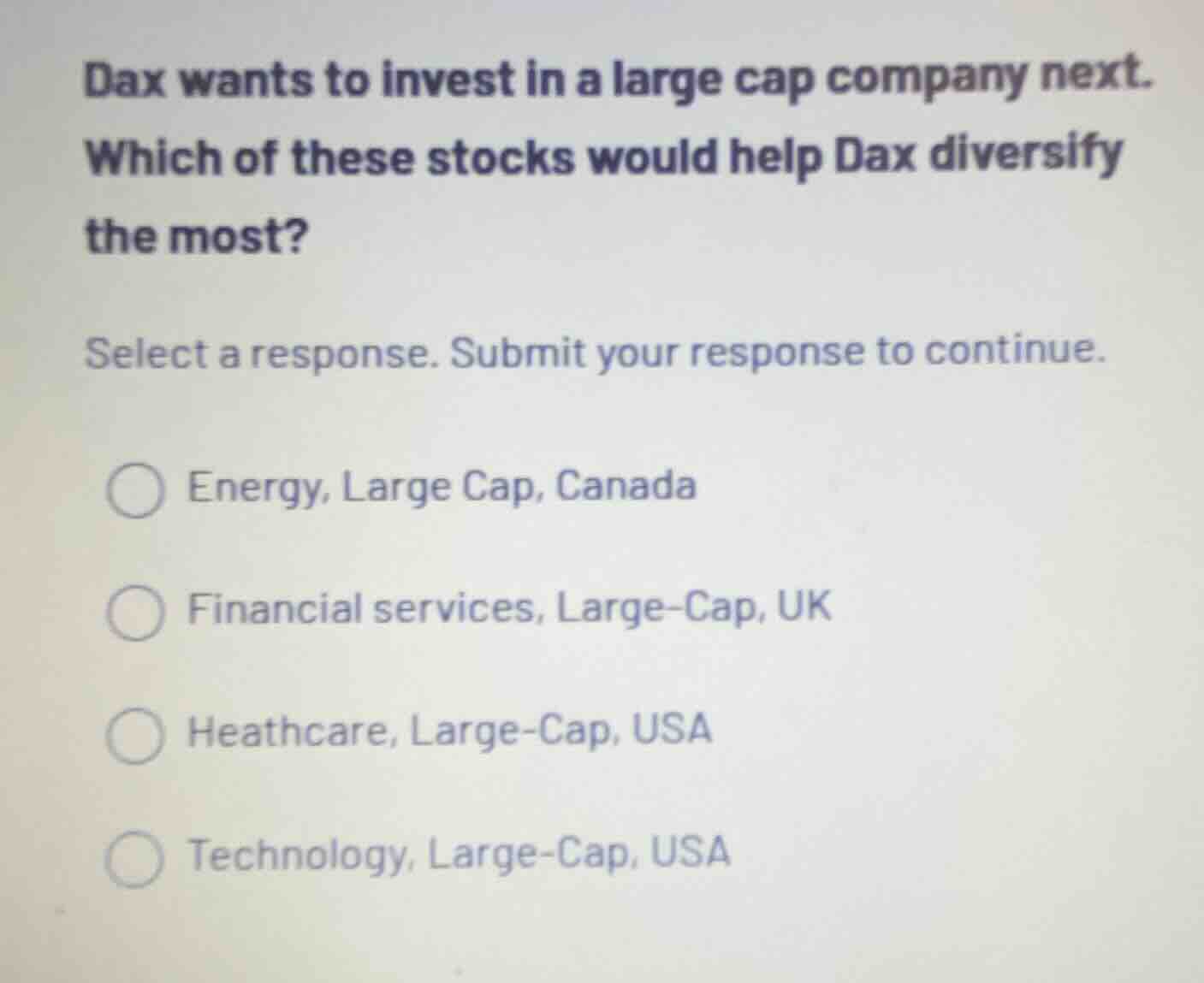dax wants to invest in a large cap company next. which of these stocks …