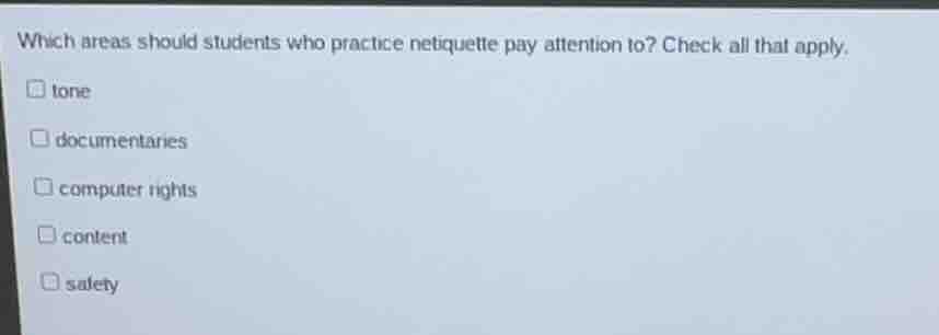 which areas should students who practice netiquette pay attention to? c…