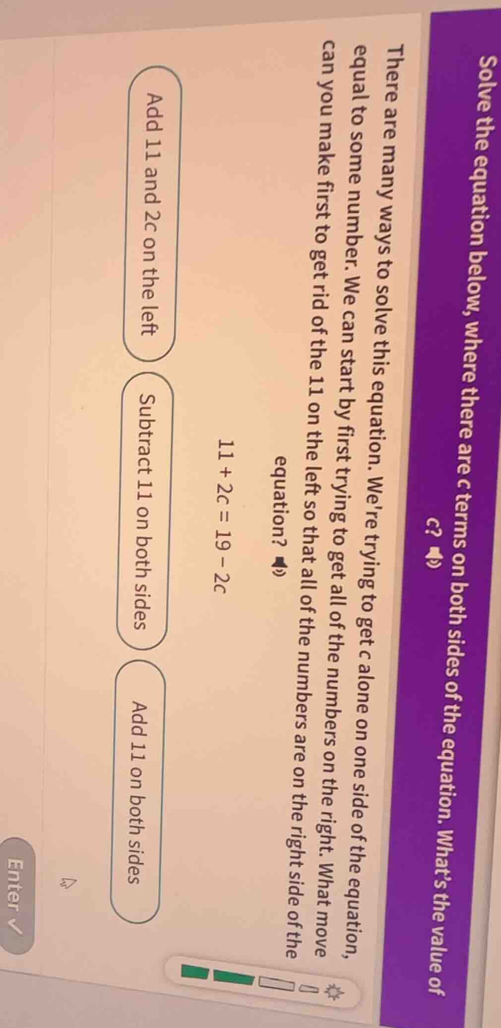 solve the equation below, where there are c terms on both sides of the …