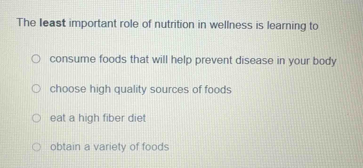 the least important role of nutrition in wellness is learning to consum…