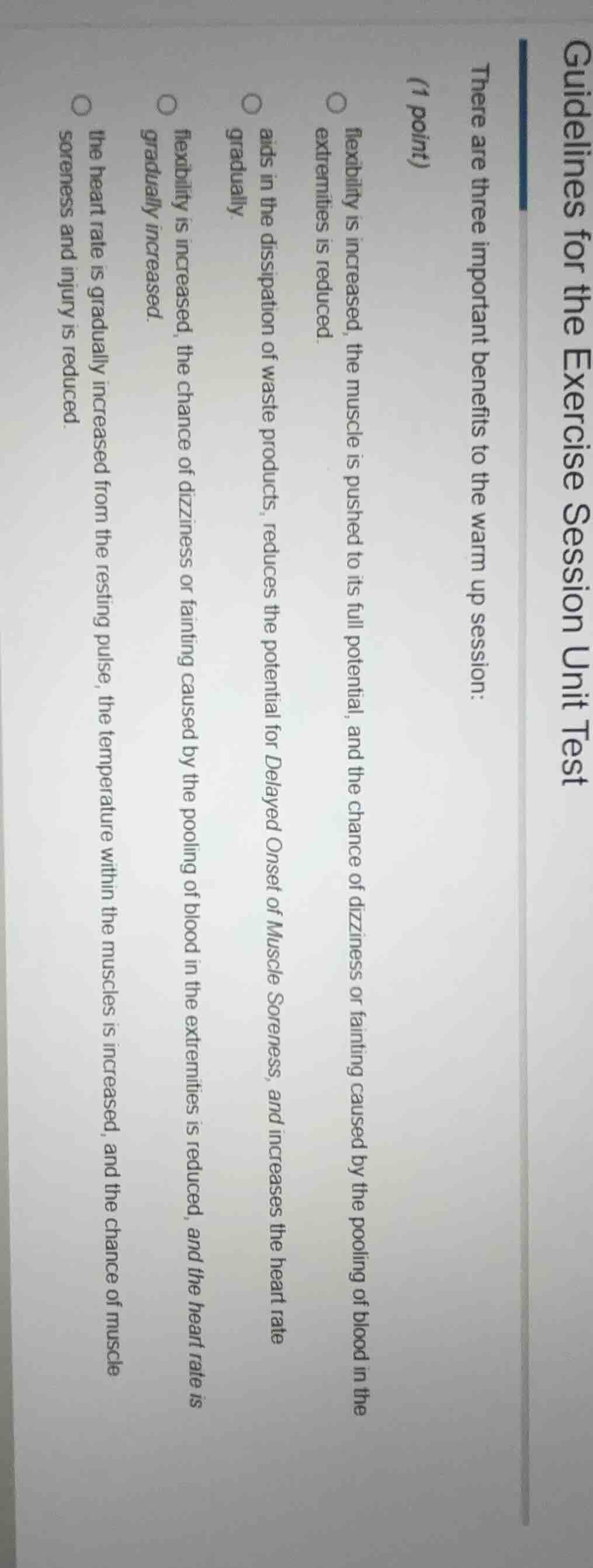 there are three important benefits to the warm up session: (1 point) fl…