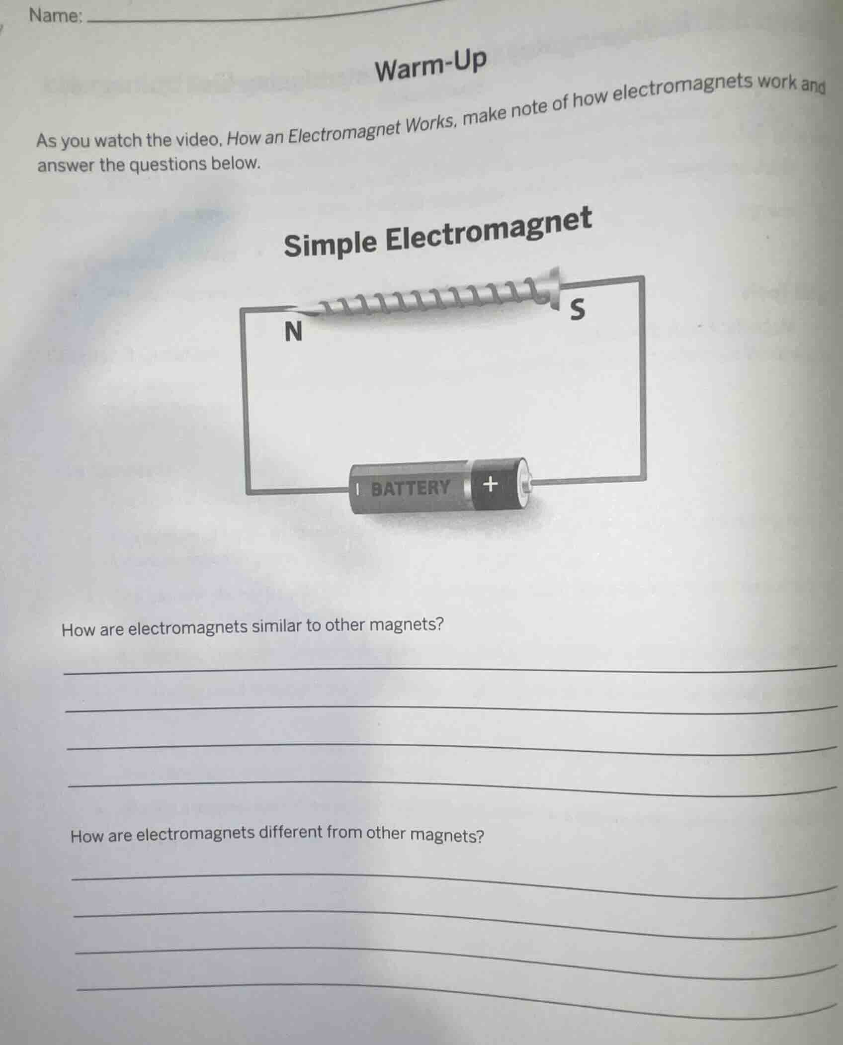 name: warm-up as you watch the video, how an electromagnet works, make …