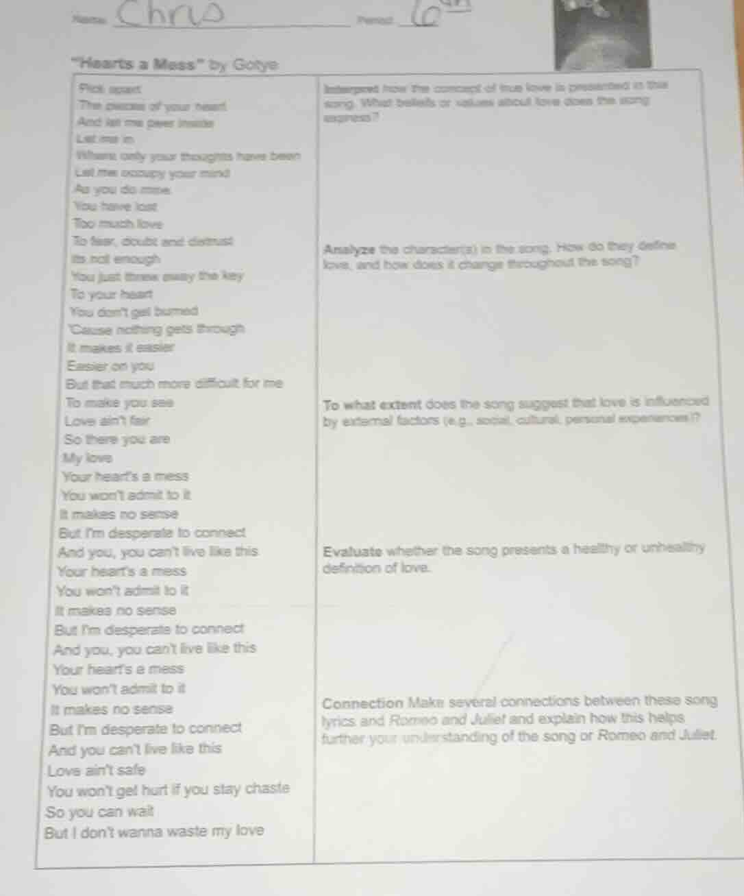 name chris period 6 \hearts a mess\ by gotye pick apart the pieces of y…