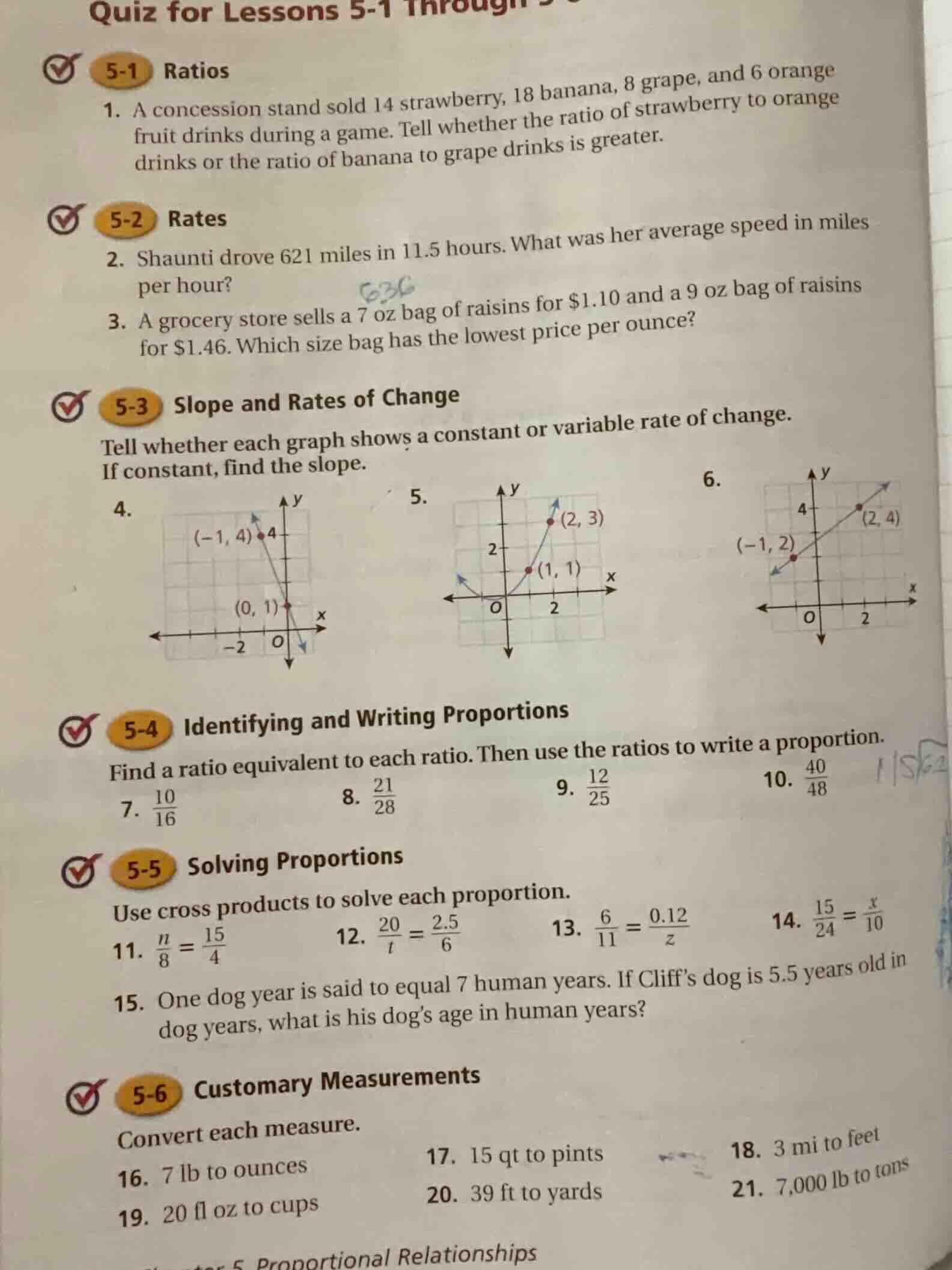 quiz for lessons 5-1 through 5-6 5-1 ratios 1. a concession stand sold …