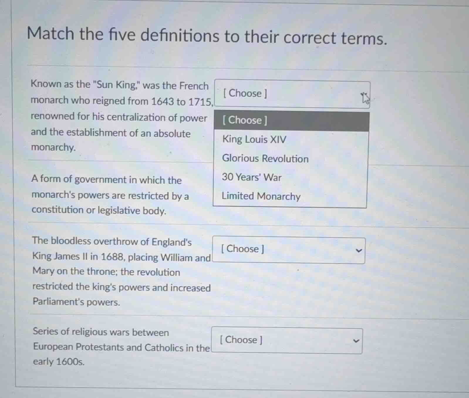 match the five definitions to their correct terms. known as the \sun ki…