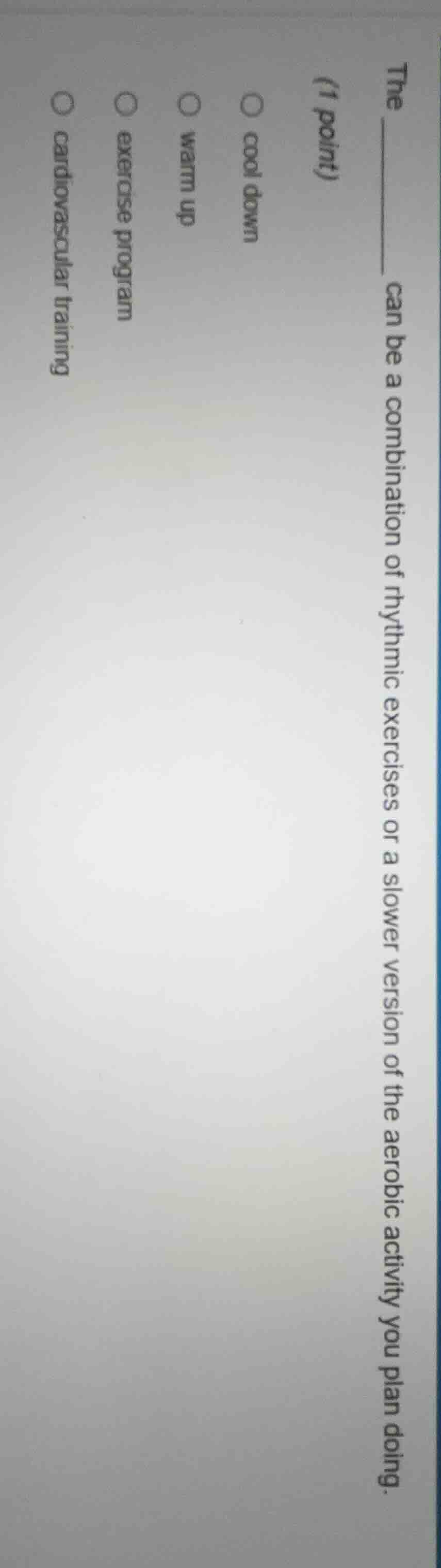 the ______ can be a combination of rhythmic exercises or a slower versi…