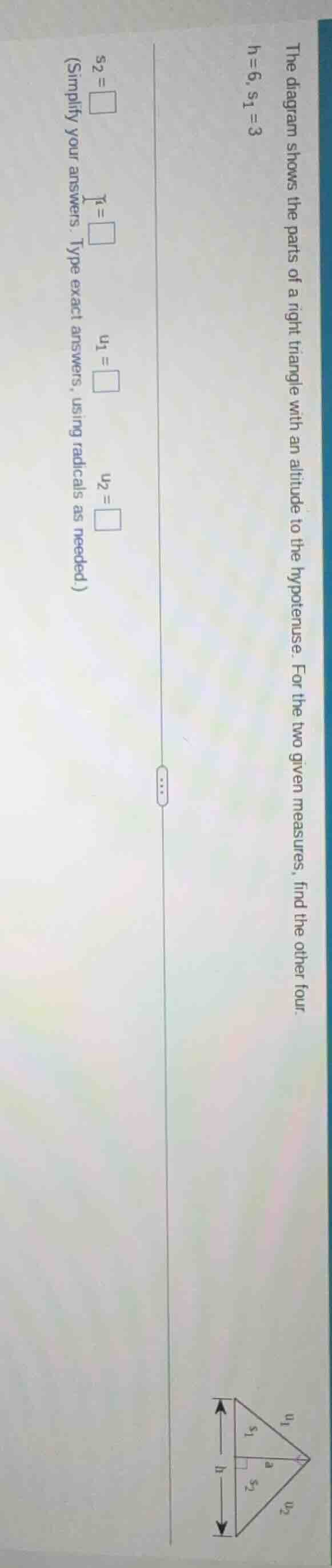 the diagram shows the parts of a right triangle with an altitude to the…