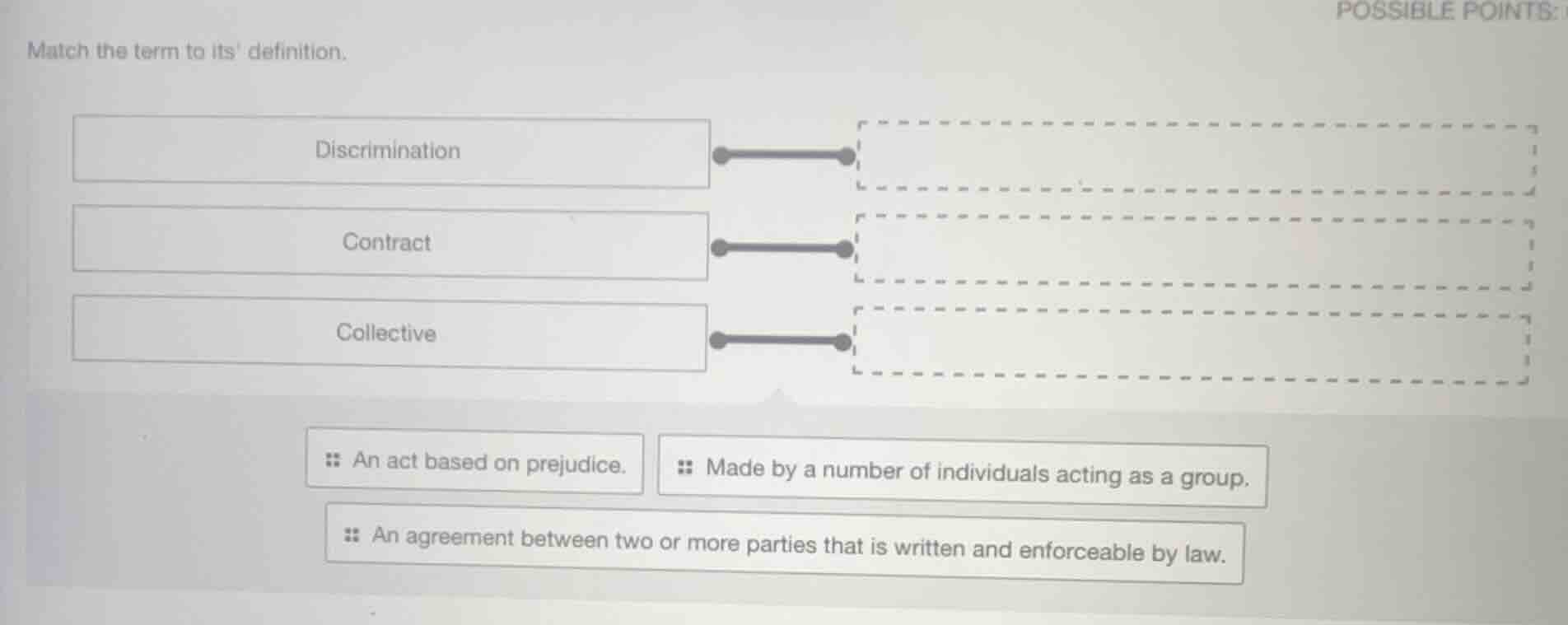 match the term to its definition. discrimination contract collective an…