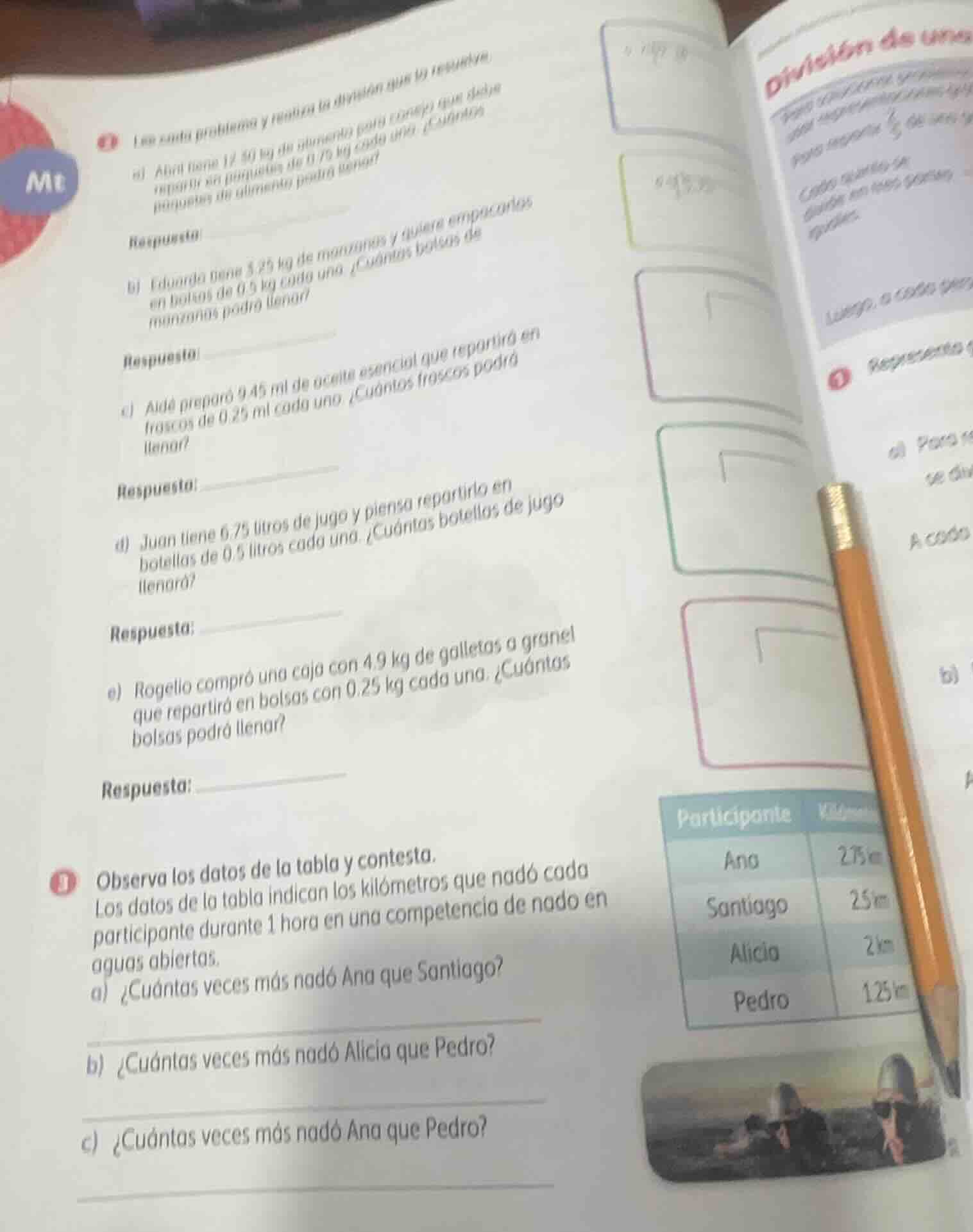 2 lee cada problema y realiza la división que lo resuelve. a) alvin tie…
