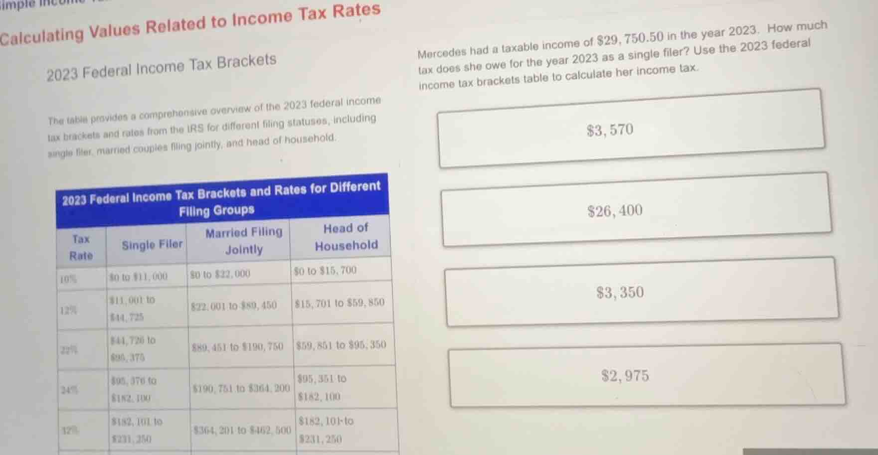 calculating values related to income tax rates 2023 federal income tax …