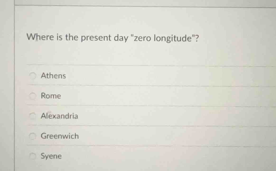 where is the present day \zero longitude\? athens rome alexandria green…