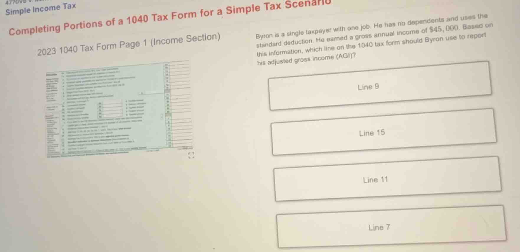 simple income tax completing portions of a 1040 tax form for a simple t…