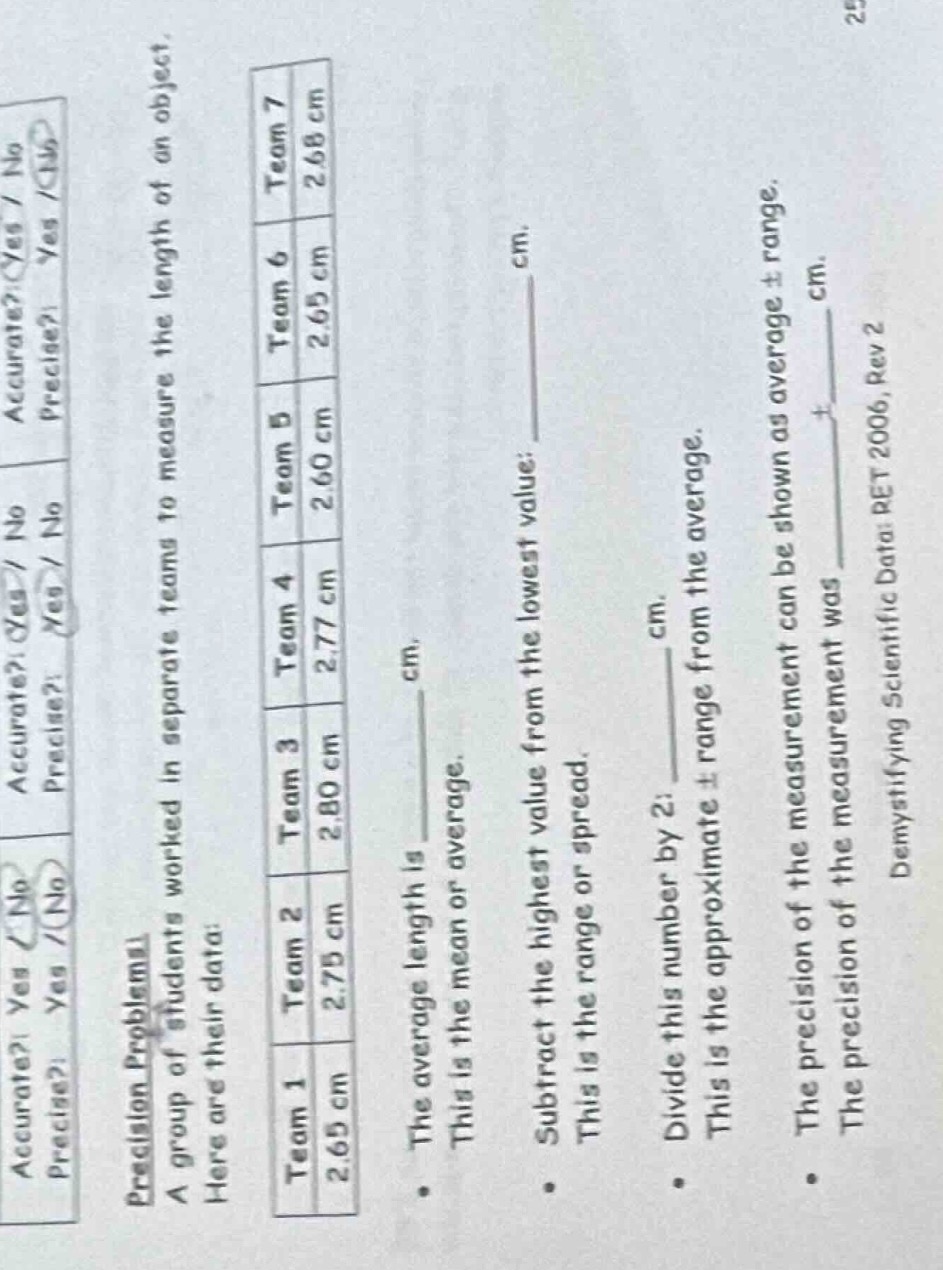 precision problems! a group of students worked in separate teams to mea…