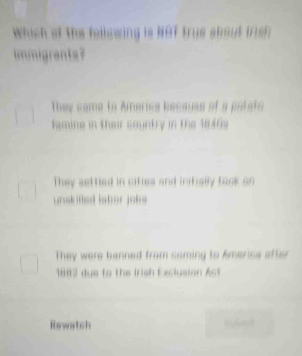 which of the following is not true about irish immigrants? they came to…