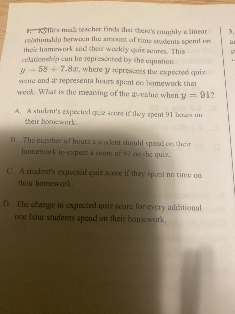 1. kylies math teacher finds that theres roughly a linear relationship …