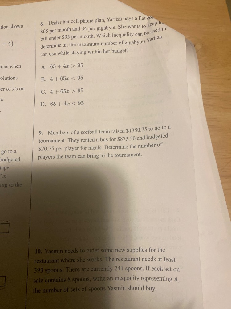 8. under her cell phone plan, yaritza pays a flat co\\$65 per month and…