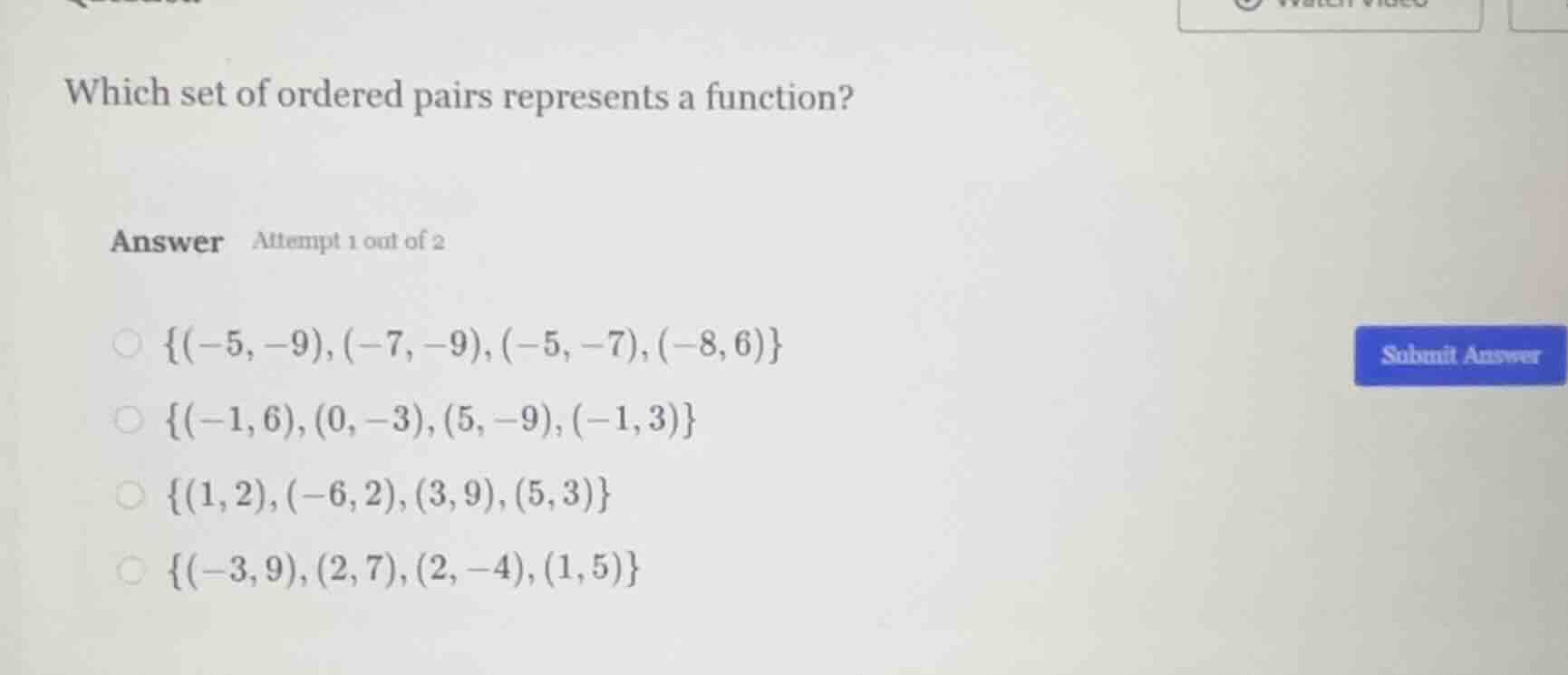 which set of ordered pairs represents a function? answer attempt 1 out …