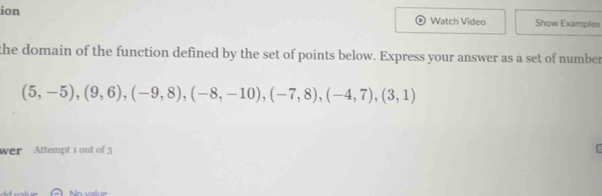 the domain of the function defined by the set of points below. express …