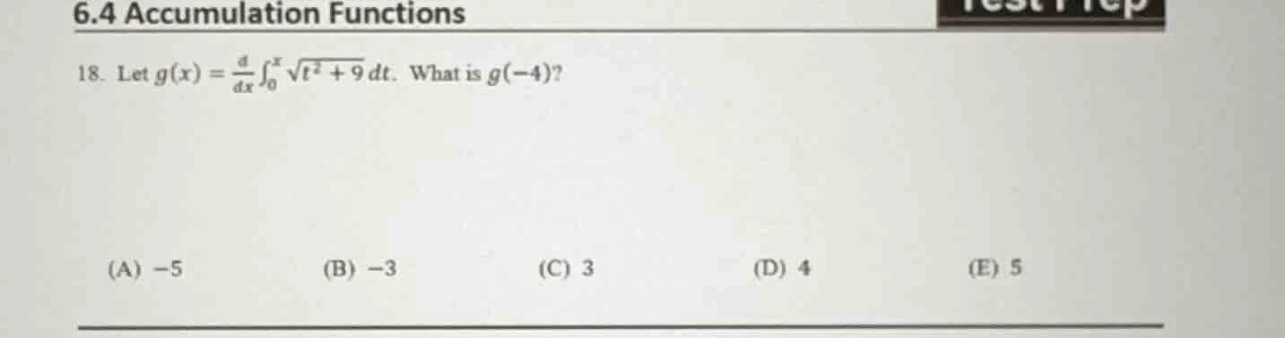 6.4 accumulation functions 18. let ( g(x) = \frac{d}{dx} int_{0}^{x} sq…